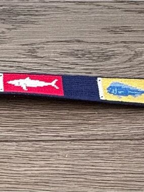 Navy Blue Fish-Patterned Woven Belt Strap